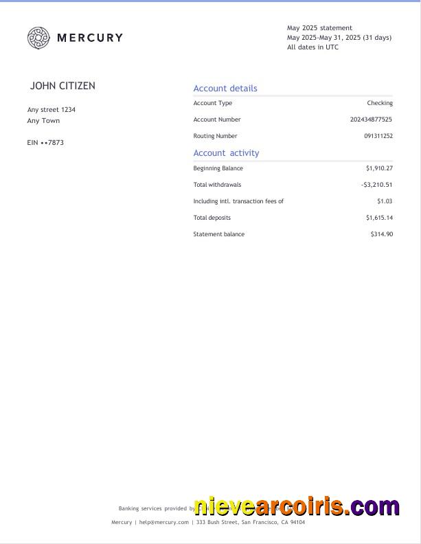 USA CA San Francisco Mercury bank statement 3 page